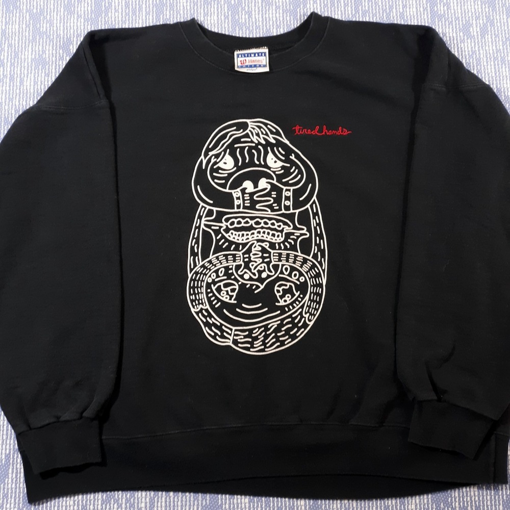 Vintage Tired Hands Crew Neck Sweatshirt Hanes Black Mens 2XL Cotton Blend